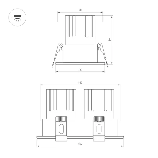 Фото #2 товара Светильник MS-FLOW-BUILT-S157x85-2x12W Warm3000 (BK, 15 deg, 230V) (Arlight, IP20 Металл, 5 лет)