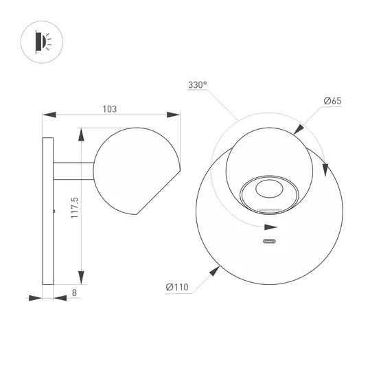 Фото #3 товара Светильник SP-OTTORI-WALL-CHARGE-6W Warm3000 (BR, 30 deg, 230V, USB-C) (Arlight, IP20 Металл, 3 года)