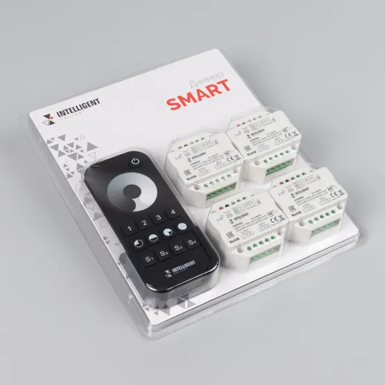 Фото #3 товара INTELLIGENT ARLIGHT Диммер SMART-SET-TRIAC-601-72-DIM-PD-IN Black (230V, 1x1.5A, x4, ПДУ 10кн, 2.4G) (IARL, IP20 Пластик, 5 лет)